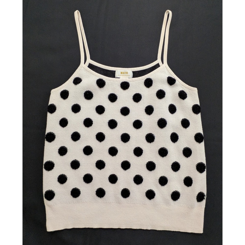 Maeve By Anthropologie Polka Dot Sweater Knit Tank Top Cream Black Small S